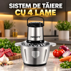 Tocător de alimente HALEY HY-1227, 1000 W, capacitate 3 L, 4 lame, 2 viteze, corp din oțel inoxidabil