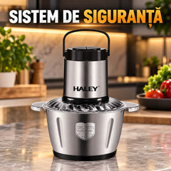 Tocător de alimente HALEY HY-1227, 1000 W, capacitate 3 L, 4 lame, 2 viteze, corp din oțel inoxidabil