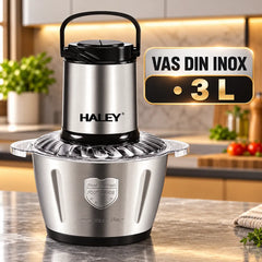 Tocător de alimente HALEY HY-1227, 1000 W, capacitate 3 L, 4 lame, 2 viteze, corp din oțel inoxidabil