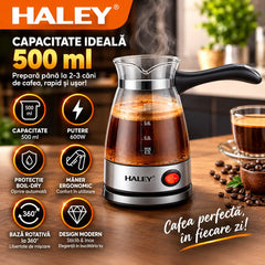 Ibric Electric HALEY® HY-8926, 600W, Capacitate 500 ml, Protecție Boil-Dry, Bază Rotativă 360°