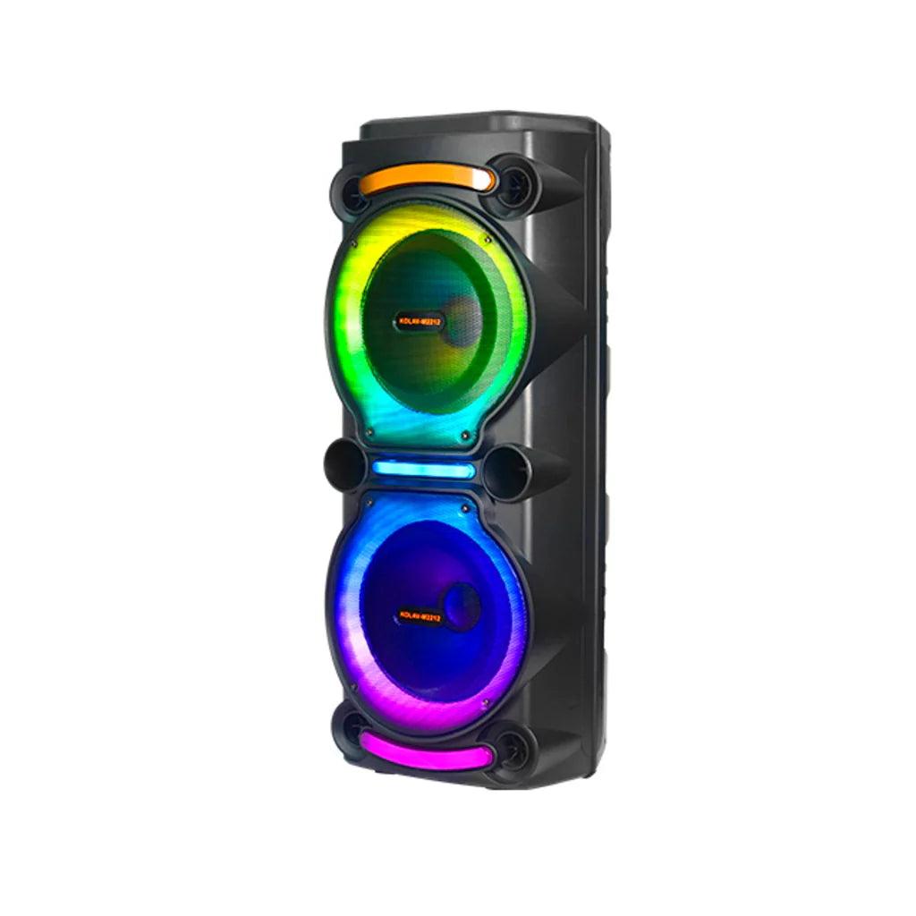 Boxă Karaoke Portabilă KOLAV-M2212, 100W RMS, 2x12", Bluetooth, 2 Microfoane Wireless, RGB LED, TWS, USB-C, TF Card, Telecomandă Inclusă