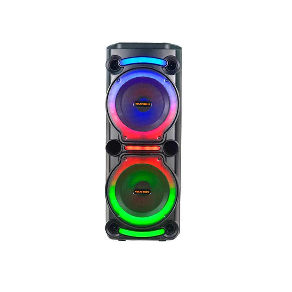 Boxă Karaoke Portabilă KOLAV-M2212, 100W RMS, 2x12", Bluetooth, 2 Microfoane Wireless, RGB LED, TWS, USB-C, TF Card, Telecomandă Inclusă