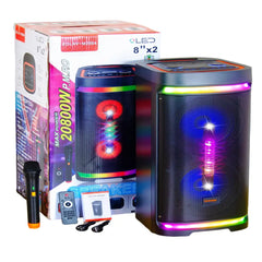 Boxă Karaoke Portabilă KOLAV-M2854 200W PMPO, 2x8", Bluetooth, Microfon Wireless Inclus, RGB LED, TWS, USB-C, TF Card, Telecomandă și Xtra Bass