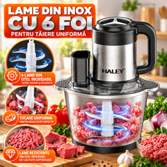 Tocător Electric Multifuncțional HALEY HY-1244 – Putere de 1200W și vas de 3.5L din inox pentru tocare rapidă și versatilă