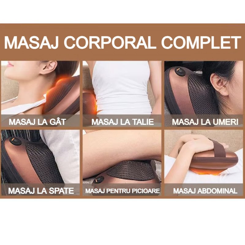 Pernă Masaj AT PERFORMANCE® cu Încălzire – Portabilă, Auto & Casă, 3 Programe, Maro