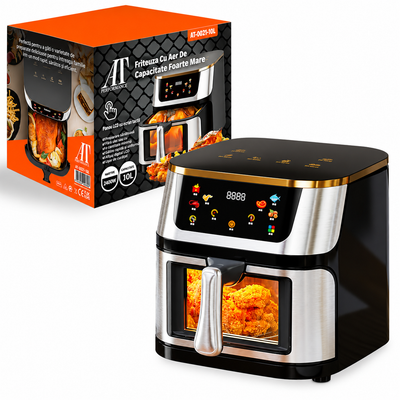 Friteuză cu Aer Cald 10L AT PERFORMANCE® – 2400W, Display Digital Touch, 8 Programe, cu Geam, Neagră