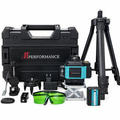 Nivel laser 4D cu 16 linii, AT PERFORMANCE®, 360°, Platforma de ridicare, cu autonivelare, Telecomanda, Lumina verde, Trepied 95 cm