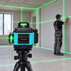 Nivel laser 4D cu 16 linii, AT PERFORMANCE®, 360°, Platforma de ridicare, cu autonivelare, Telecomanda, Lumina verde, Trepied 95 cm