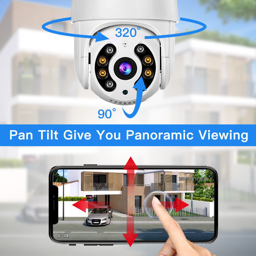 Camera de Supraveghere WIFI, AT PERFORMANCE®, 5MP, Exterior/Interior, Ultra HD 4K, 10X Zoom, Rotire 360°, Leduri Lumina, URMĂRIRE, Vedere Nocturna, Alarma.