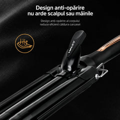 Ondulator De Păr Triplu Haley HY-3502, 70W, Ceramică Cu Turmalină, Pentru Bucle Și Valuri