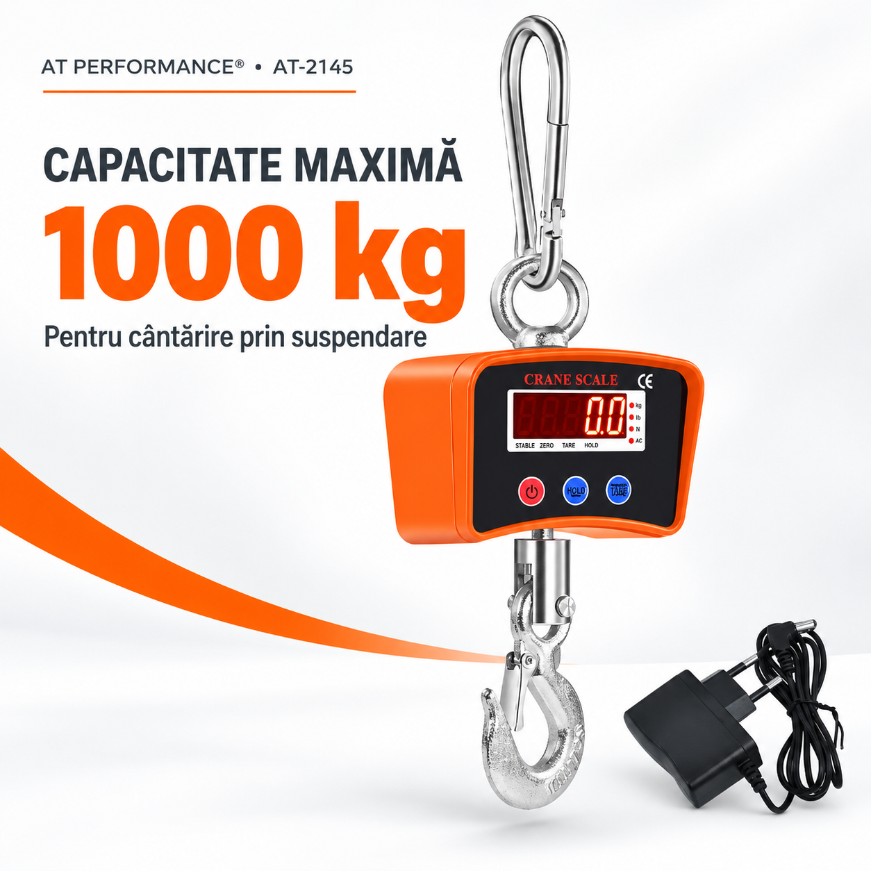 Cântar suspendat AT PERFORMANCE® AT-2145, 1000 kg, diviziune 100 g, baterie 3,7 V