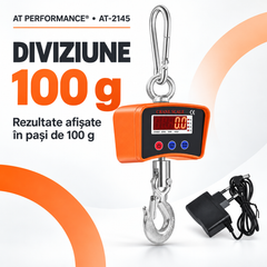 Cântar suspendat AT PERFORMANCE® AT-2145, 1000 kg, diviziune 100 g, baterie 3,7 V