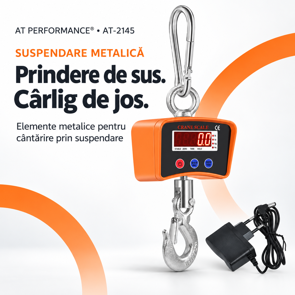 Cântar suspendat AT PERFORMANCE® AT-2145, 1000 kg, diviziune 100 g, baterie 3,7 V