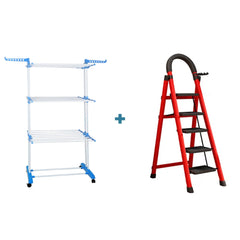 Pachet Promoțional AT PERFORMANCE® – Uscător Vertical 3 Nivele + Scară Pliabilă 3-6 Trepte | Soluția Ideală pentru Organizare și Activități Casnice