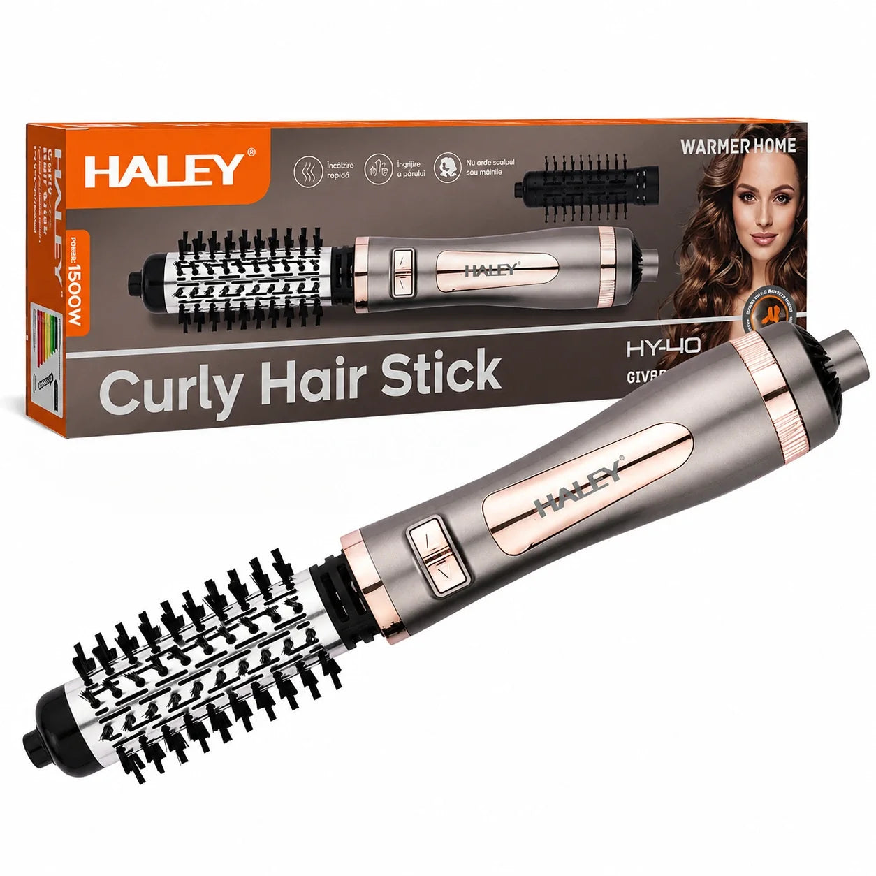 Perie Rotativă Pentru Păr Haley HY-4035, 1500W, 3 Viteze, Rotire În Ambele Direcții, Pentru Ondulare Și Îndreptare