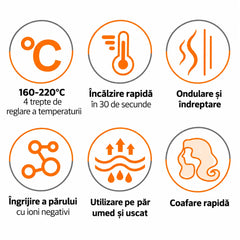 Placă de Îndreptat Părul HALEY HY-3022, 60W, Încălzire Rapidă, Modelare de Lungă Durată, Nu se Lipește de Păr, Hair Straightener, Roșu