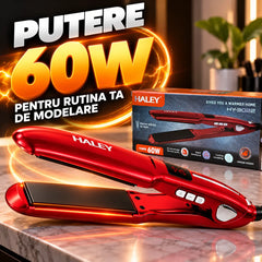 Placă de Îndreptat Părul HALEY HY-3022, 60W, Încălzire Rapidă, Modelare de Lungă Durată, Nu se Lipește de Păr, Hair Straightener, Roșu