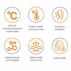 Placă De Păr Cu Control Temperatură 100-230°C, Încălzire Rapidă PTC Și Indicator Luminos