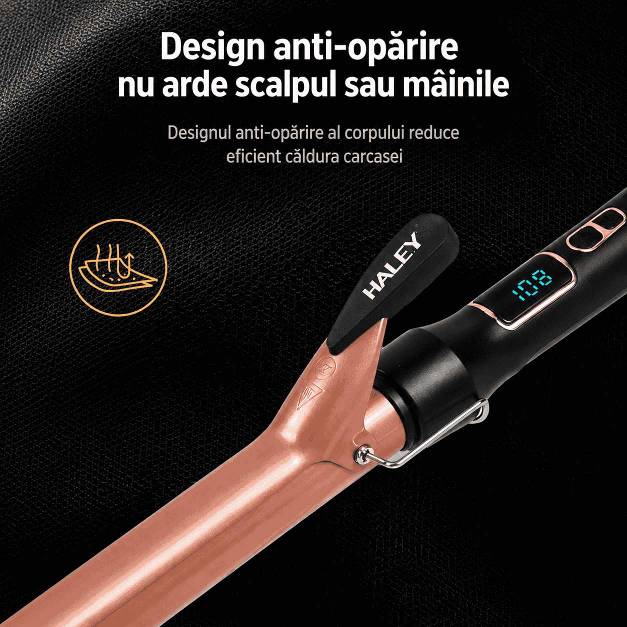 Ondulator de Păr HALEY HY-3503, 55W, 160–220°C, Ceramică cu Turmalină, Afișaj Digital, Încălzire Rapidă, Rose Gold/Negru