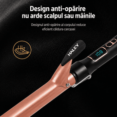 Ondulator de Păr HALEY HY-3503, 55W, 160–220°C, Ceramică cu Turmalină, Afișaj Digital, Încălzire Rapidă, Rose Gold/Negru