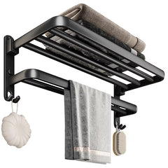 Suport Pliabil pentru Prosoape Baie AT PERFORMANCE®, Oțel Inoxidabil Negru, 60x21x19 cm – Compact, Elegant, Ușor de Montat