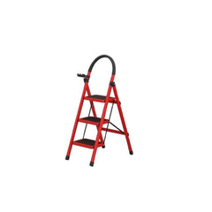 Scara Pliabila cu 3 Trepte Late, At Performance, 72x59x41 cm, Metalica, Maxim 150 Kg, Picioare Antialunecare, Rosu-Negru.