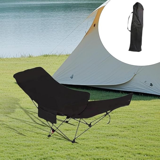 Scaun pliabil tip lounge AT PERFORMANCE® – Reclinabil, 4 poziții, reglabil, pentru camping, plajă și pescuit, cu husă de transport – Negru