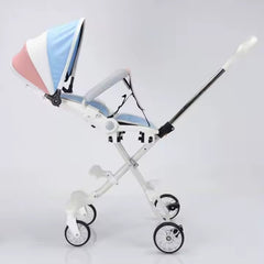 Cărucior Sport Bebe Pliabil cu Șezut Rotativ 360°, Spătar Reglabil, Coș de Cumpărături, Roți EVA și Frână – AT PERFORMANCE®, Alb/Albastru/Roz