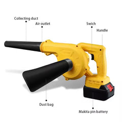 Suflantă și Aspirator fără fir 2 în 1 AT PERFORMANCE® AT-919, 48V, 880W, 18.000 RPM, cu 2 Acumulatori, pentru Frunze, Praf și Zăpadă Ușoară
