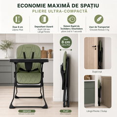Scaun de masă pliabil pentru bebeluși și copii KIDOO HCY021 – Compact, Metalic, 6–36 luni