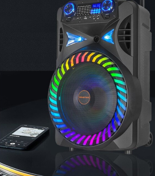 Boxa portabila 15 Inch, Bluetooth Kolav - F1515, Tip troler, USB, Radio FM, Microfon, Telecomanda, joc de lumin RGB, 300w, Maner Transport