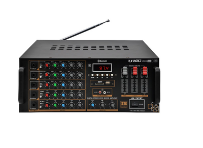 Amplificator Audio AV-747 BT, 5 intrari microfon, USB, Card SD, AUX, Radio, Negru