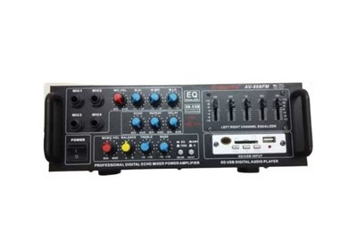 Amplificator de Boxe Karaoke, 2 x 40 W, Intrare USB si SD, Radio FM, Telecomanda, 4-16 ohm, 20 Hz-20 KHz, Modern, Negru