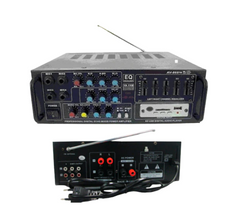 Amplificator de Boxe Karaoke, 2 x 40 W, Intrare USB si SD, Radio FM, Telecomanda, 4-16 ohm, 20 Hz-20 KHz, Modern, Negru