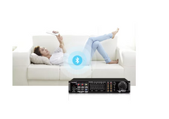 Amplificator Bluetooth cu Egazilator, AT PERFORMANCE ®, 2 x Intrari Microfon, 2 x 100W, USB/Card, Impedanta 8 ohmi, Design Compacta, Negru