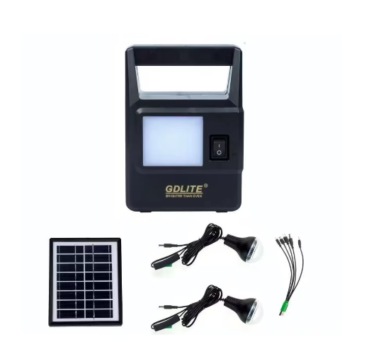 Kit Cu Panou Solar GdLite GD-8030, Cu Lanterna 14LED, 2 Becuri, Cablu 5in1, Negru