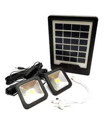 Kit Panou Solar 2 Becuri LED, Slot USB, Baterie Litiu 5000 mAH, Incarcare 8 h, Autonomie 15 h, Rezistent la Intemperii, DC 5V, Negru