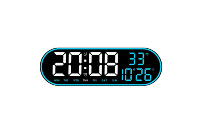 Ceas de perete digital LED, AT PERFORMANCE®, telecomanda, albastru