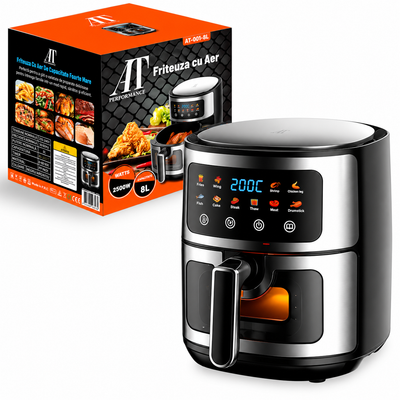 Friteuză cu Aer Cald AT PERFORMANCE® 8L, 10 Programe Smart, 2800W, Panou Tactil, Circulație 3D Aer Fierbinte, Teflon Non-Stick