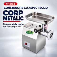 Mașină de tocat carne AT-2153, 850 W, capacitate 150 kg/h, 185 rpm