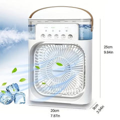 Mini Răcitor de Aer Portabil AT PERFORMANCE® – Ventilator Personal 4 în 1 cu Umidificator, LED 7 Culori, Timer și 3 Viteze, Alimentare USB
