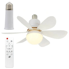 Ventilator de Tavan cu LED și Telecomandă E27, 6 Pale Pliabile, 3 Viteze, 3 Moduri de Iluminare, Bec Ventilator 2 în 1, Montaj Fără Cablare, Alb