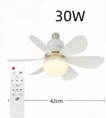Ventilator de Tavan cu LED și Telecomandă E27, 6 Pale Pliabile, 3 Viteze, 3 Moduri de Iluminare, Bec Ventilator 2 în 1, Montaj Fără Cablare, Alb