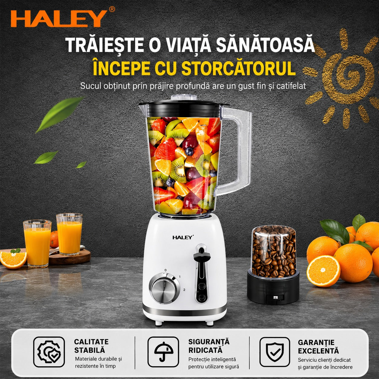 Blender Cu Funcție Pulse, 2 Viteze, Capacitate 1.5L, 500W, Lame Din Oțel Inoxidabil, Funcție De Zdrobire A Gheții Și Protecție La Supraîncălzire