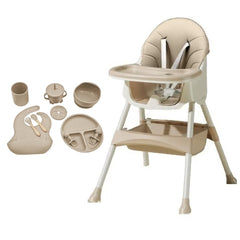 Pachet Promoțional Scaun Multifuncțional 4 în 1 KIDOO pentru Copii, Reglabil pe Înălțime și Înclinare, Design Modern și Portabil, Culoare Crem + Cadou Set 8 Piese Silicon pentru Hrănire Bebeluși