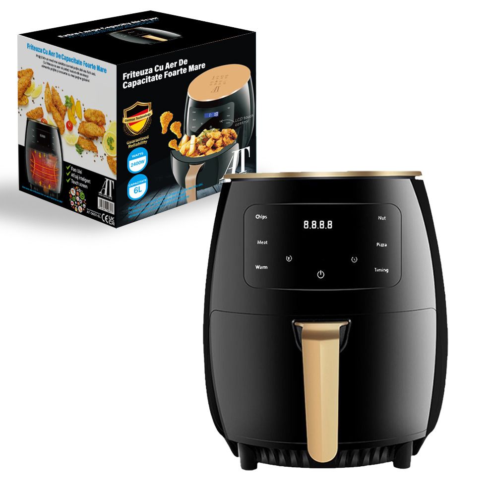 Friteuză fără Ulei AT PERFORMANCE® 2400W, 6L, Cuptor cu Aer Cald 360°, Funcție de Coacere – CADOU 100 Hârtii de Copt