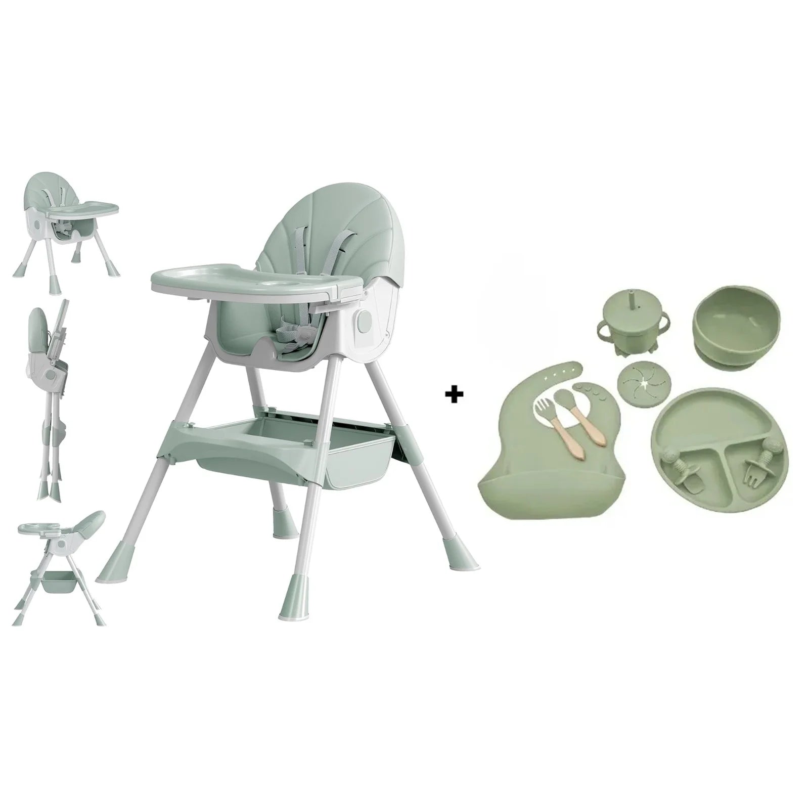 Pachet Promoțional Scaun Multifuncțional 4 în 1 KIDOO pentru Copii, Reglabil pe Înălțime și Înclinare, Design Modern și Portabil, Culoare Crem + Cadou Set 8 Piese Silicon pentru Hrănire Bebeluși