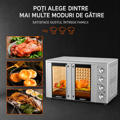 Cuptor electric HALEY HY-5132, 110L, 3600W, temperatură reglabilă până la 250°C, rotisor, timer 120 minute, tavă și grătar incluse