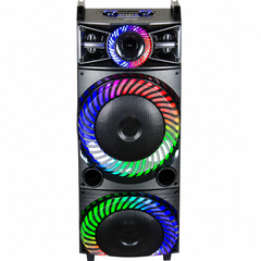 Boxă Karaoke Portabilă AT PERFORMANCE® 2250W PMPO, 2 x 15", Bluetooth, RGB LED, 2 Microfoane Wireless