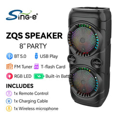 Boxă Portabilă AT Performance ZQS8229W cu Difuzoare 8" ×2, 40W și Baterie 4500 mAh – LED RGB, Microfon Inclus